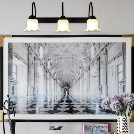 Industrial Black Wall Sconce With Opal Glass Shade For Living Room Lighting - 3 Bulb Fixture White