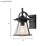 Industrial Black Wall Sconce With Seeded Glass And Cone Shade - Outdoor Lighting