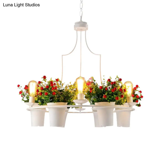 Industrial Black/White Metal Led Plant Pendant Light - 6 Lights 1/2 Tiers. Perfect For Restaurants.