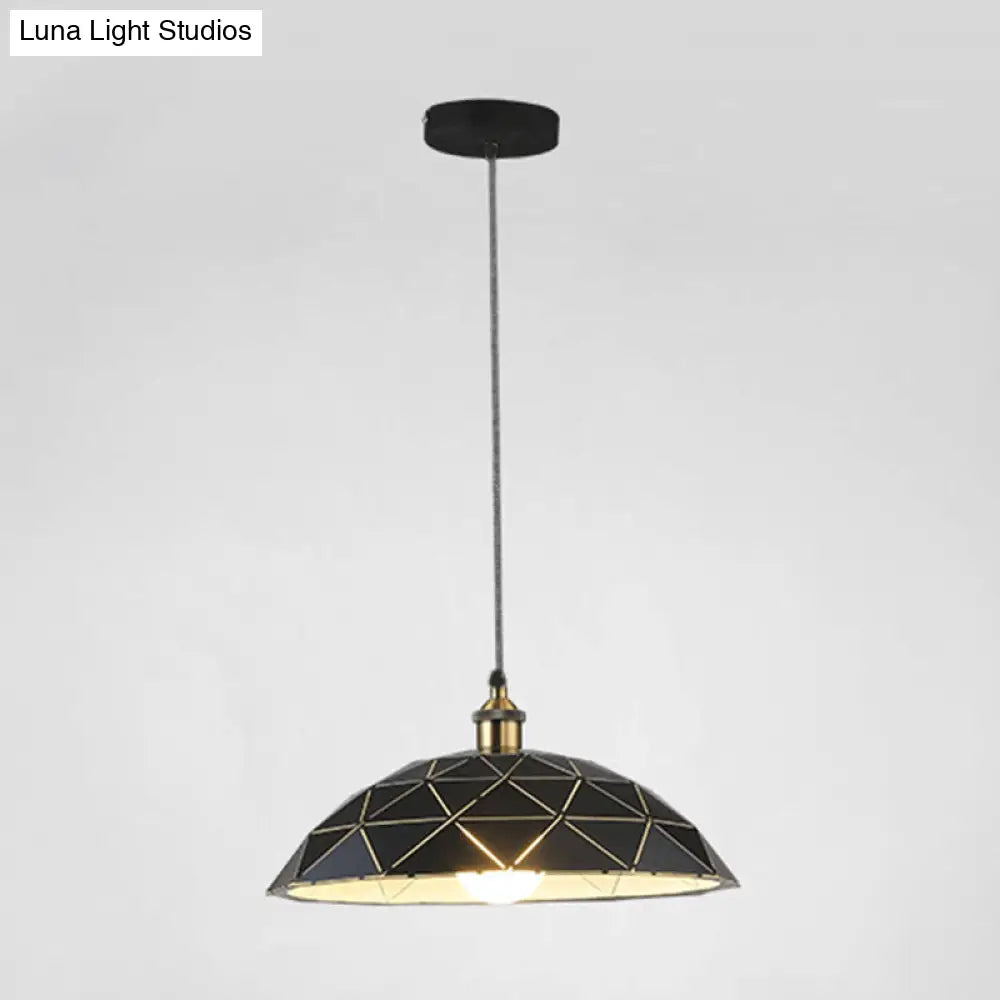 Industrial Black/White Metal Pendant Light For Living Room - 1 Dome Suspension Lamp 13/16/19.5 Wide