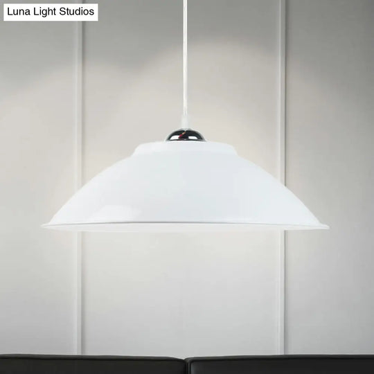 Industrial Black/White Pendant Light With Adjustable Cord And Iron Bowl Shade - 10.5’/14’ W
