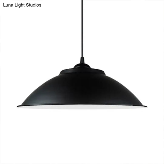 Industrial Black/White Pendant Light With Adjustable Cord And Iron Bowl Shade - 10.5’/14’ W