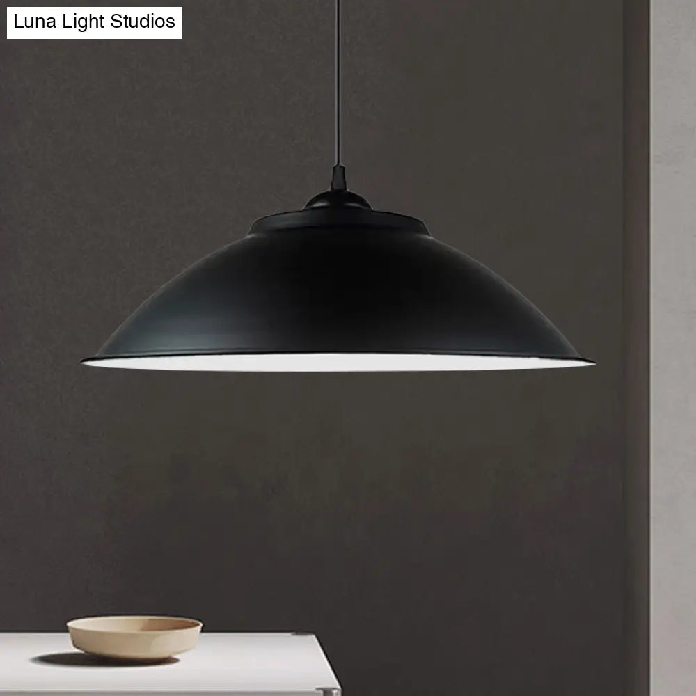 Industrial Black/White Pendant Light With Adjustable Cord And Iron Bowl Shade - 10.5’/14’ W