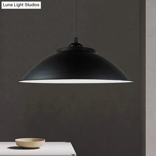 Industrial Black/White Pendant Light With Adjustable Cord And Iron Bowl Shade - 10.5’/14’ W