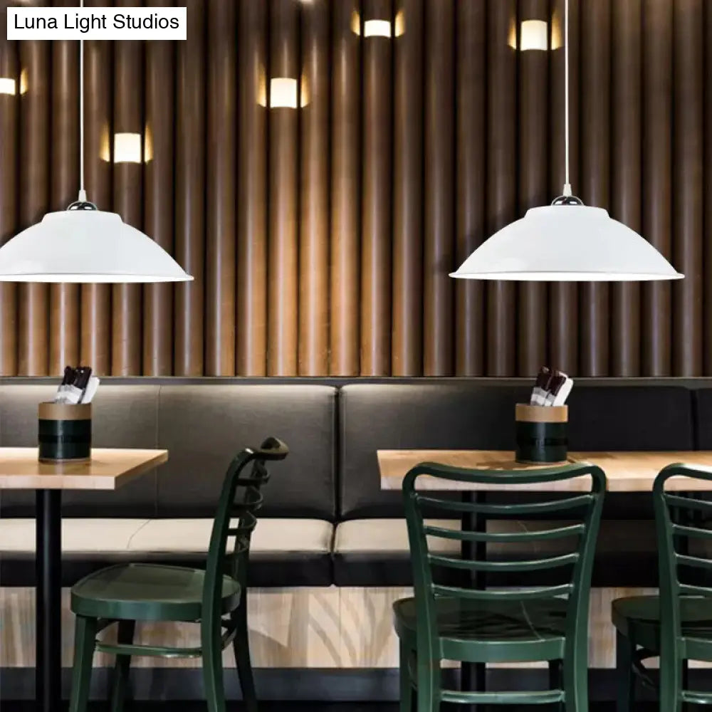 Industrial Iron Pendant Light With Adjustable Cord - Black/White 10.5/14 W White / 10.5