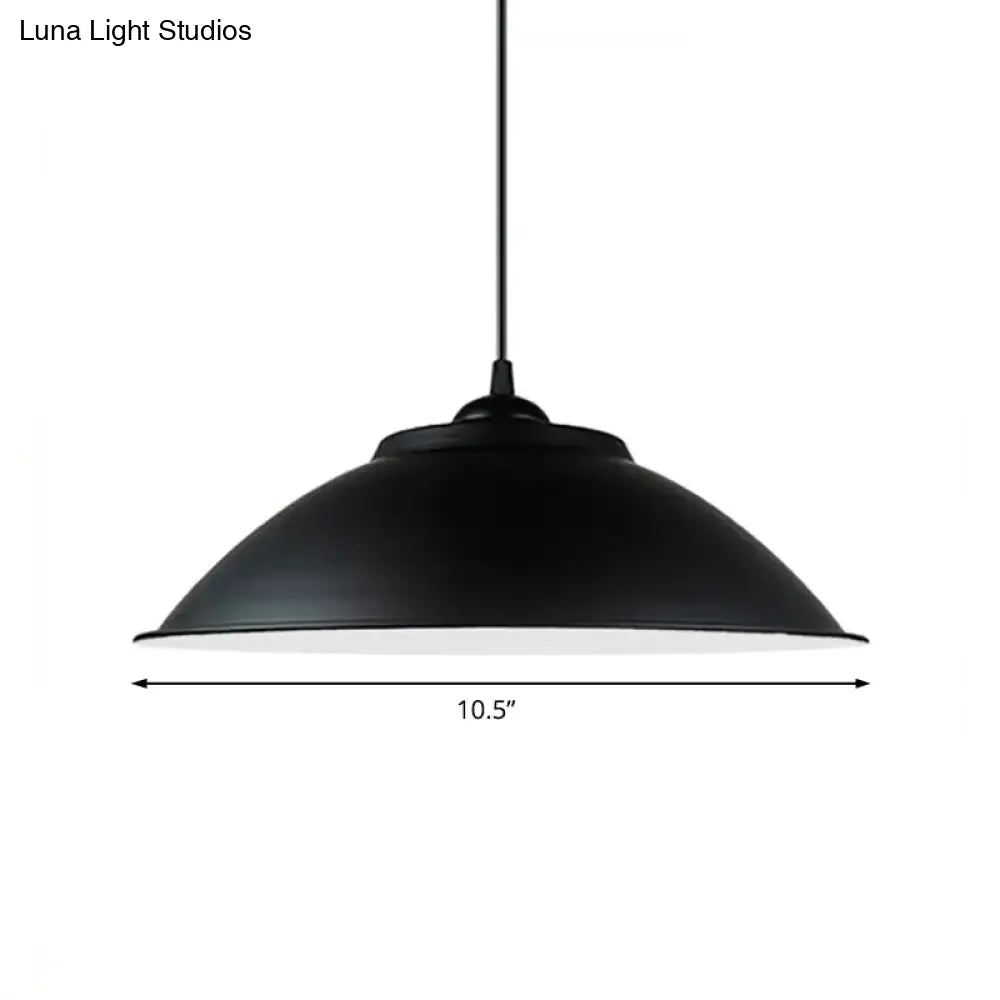 Industrial Black/White Pendant Light With Adjustable Cord And Iron Bowl Shade - 10.5’/14’ W