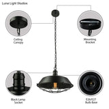 Industrial Black Wire Cage Pendant With Barn Shade - Ceiling Or Dining Table Hanging Fixture