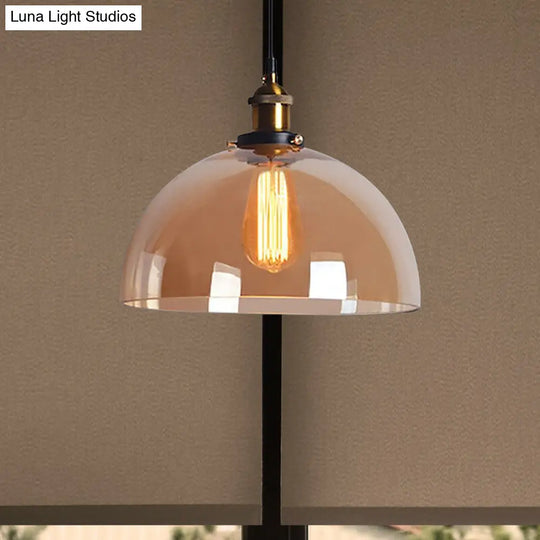 Industrial Brass Dome Pendant Ceiling Light With Clear/Amber Glass - 1 Fixture