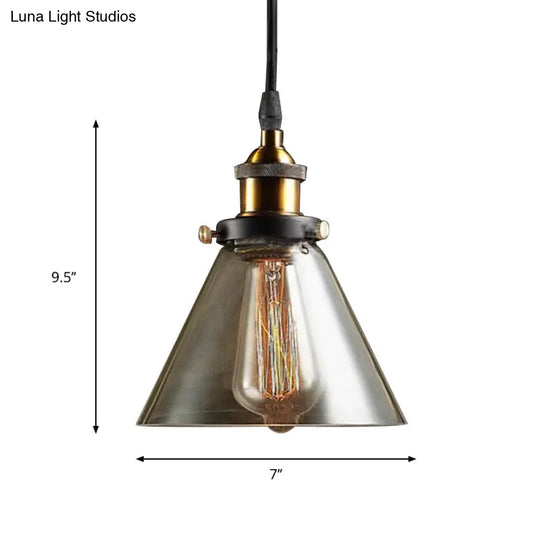 Industrial Brass Smoked Glass Cone Pendant Ceiling Light - 1-Light Fixture