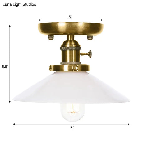 Industrial Bronze Cone/Saucer Semi Flush Mount Light With White/Clear Glass - 1 Living Room Ceiling