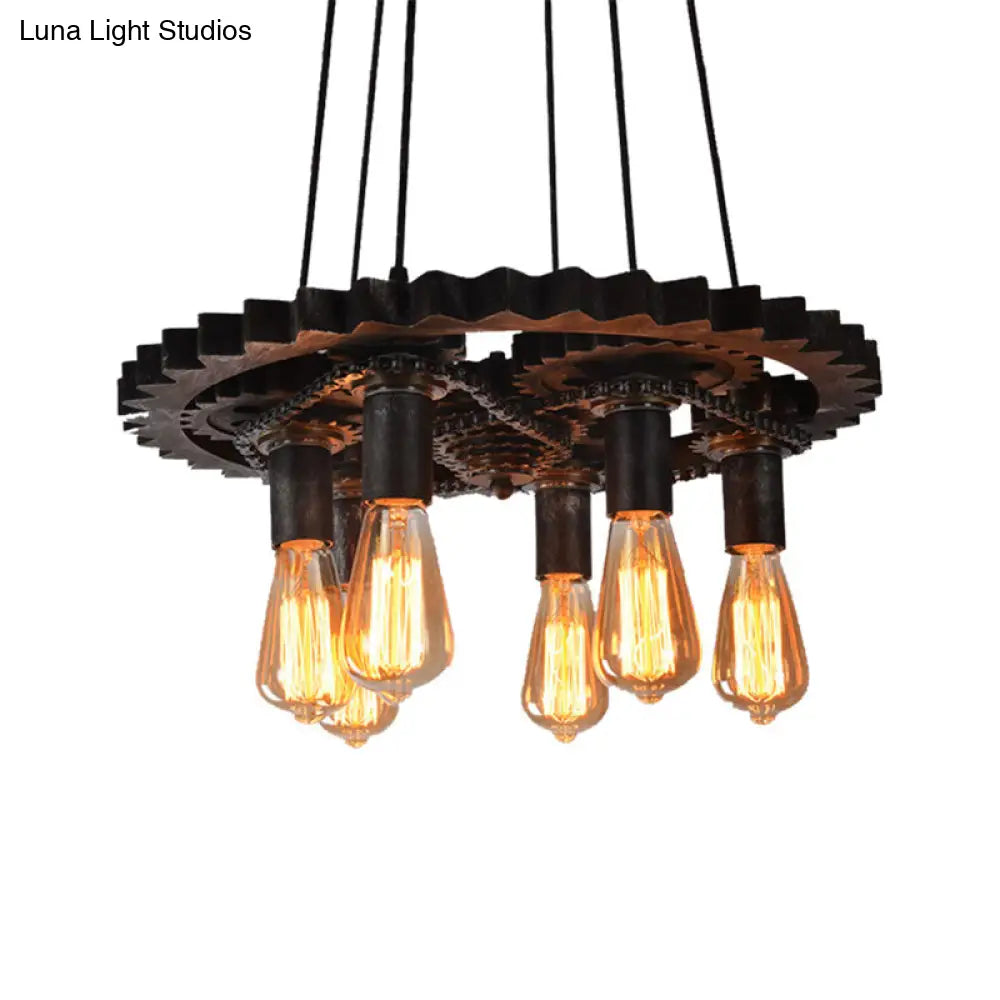 Industrial Bronze Pendant Light With Gear Metal Design Ideal For Dining Room