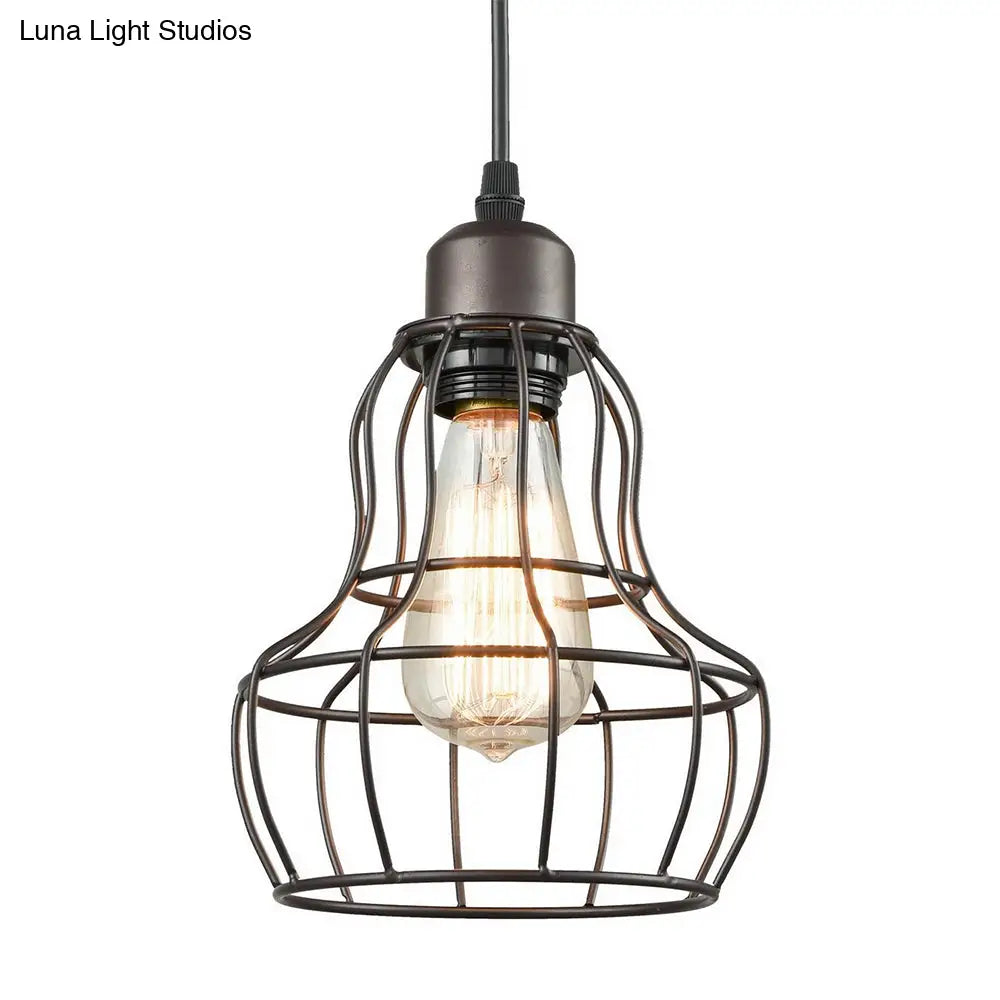 Industrial Bronze Wire Cage Pendant Lamp - 1 Light Hanging Fixture For Bedroom