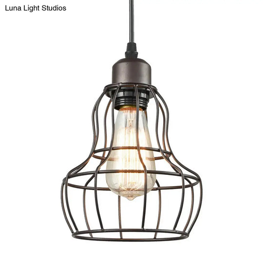 Industrial Bronze Wire Cage Pendant Lamp - 1 Light Hanging Fixture For Bedroom