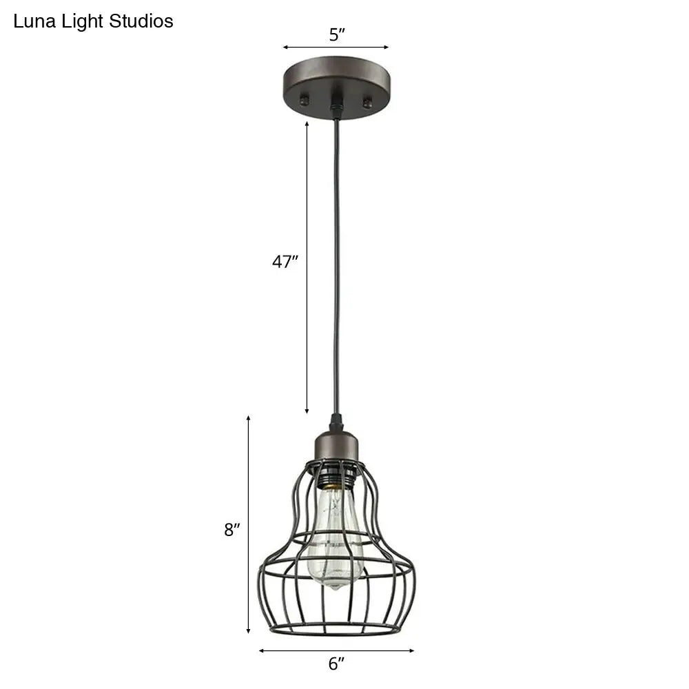Bronze 1 Light Industrial Metal Wire Cage Pendant Lamp For Bedroom - Hanging Fixture