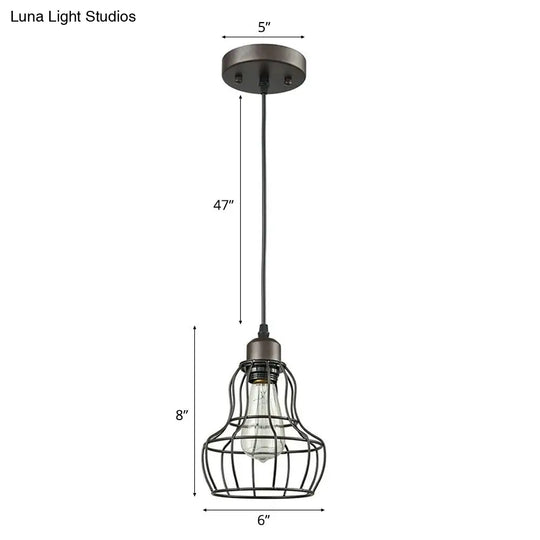 Bronze 1 Light Industrial Metal Wire Cage Pendant Lamp For Bedroom - Hanging Fixture