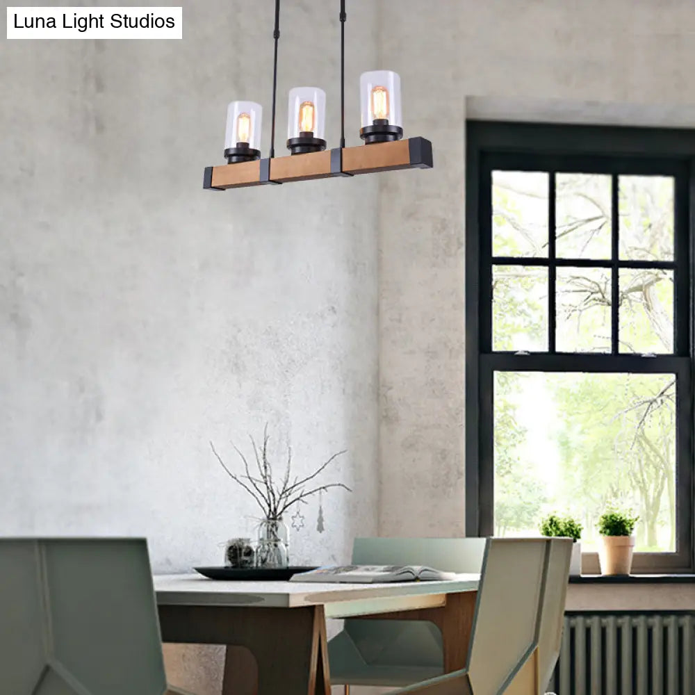 Industrial Brown Island Lighting With Clear Glass Cylinder Shades - 3/6 Lights Perfect For Dining