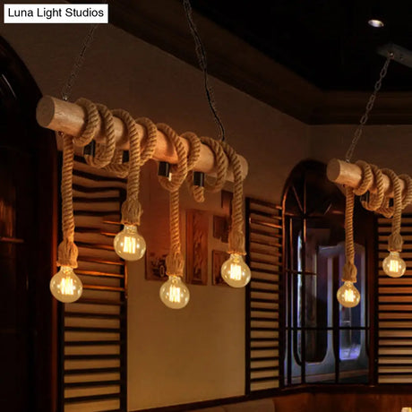 Industrial Brown Pendant Light With 4 Rope Lights - Perfect For Restaurants And Warehouses