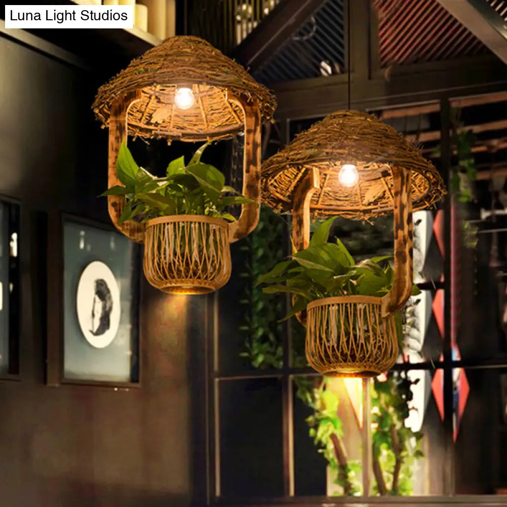 Rattan Pendant Lighting - Industrial Brown Hut Design Restaurant Pendulum Light / B