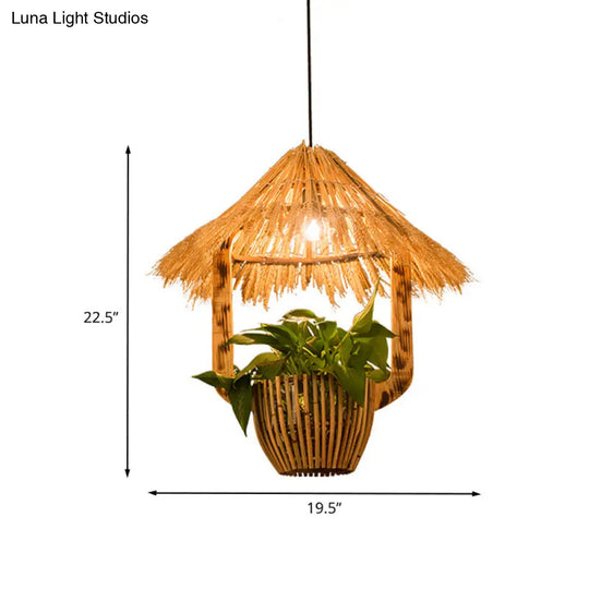 Rattan Pendant Lighting - Industrial Brown Hut Design Restaurant Pendulum Light