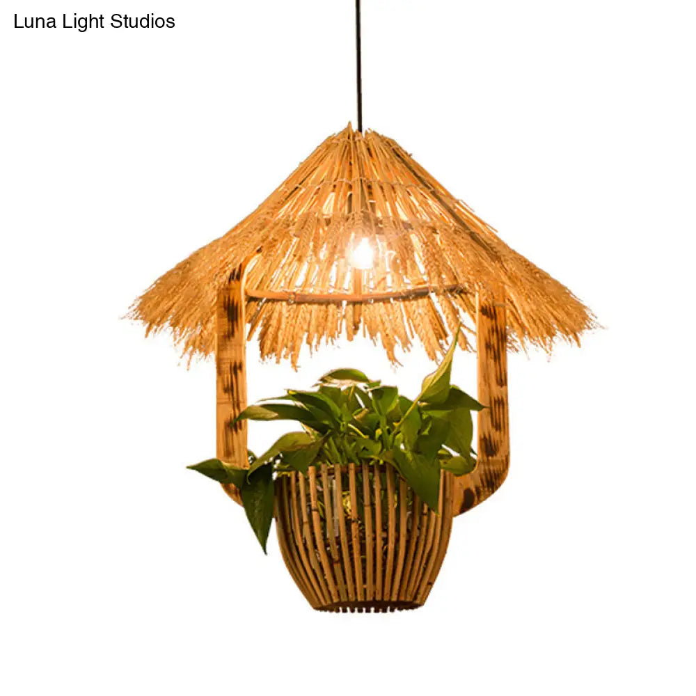 Rattan Pendant Lighting - Industrial Brown Hut Design Restaurant Pendulum Light