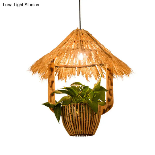 Rattan Pendant Lighting - Industrial Brown Hut Design Restaurant Pendulum Light