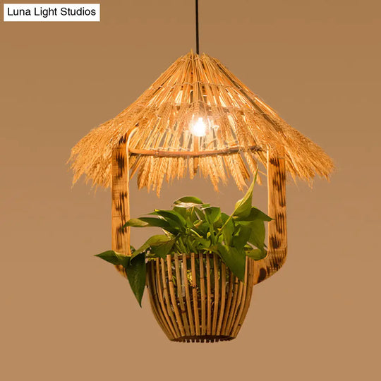 Rattan Pendant Lighting - Industrial Brown Hut Design Restaurant Pendulum Light