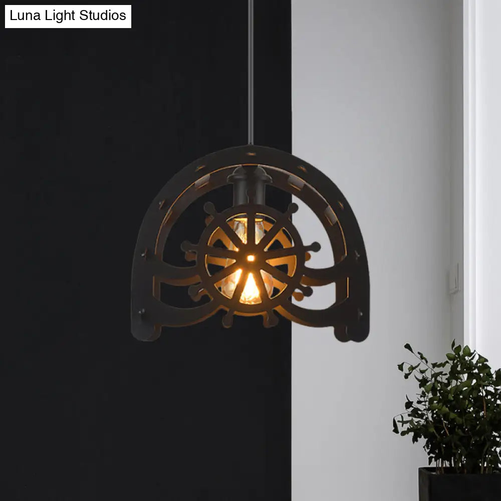 Industrial Cafe Pendant Light With Creative Waterwheel Design - Metallic Finish