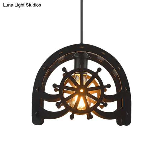 Industrial Cafe Pendant Light With Creative Waterwheel Design - Metallic Finish