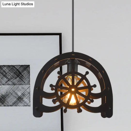 Industrial Cafe Pendant Light With Creative Waterwheel Design - Metallic Finish