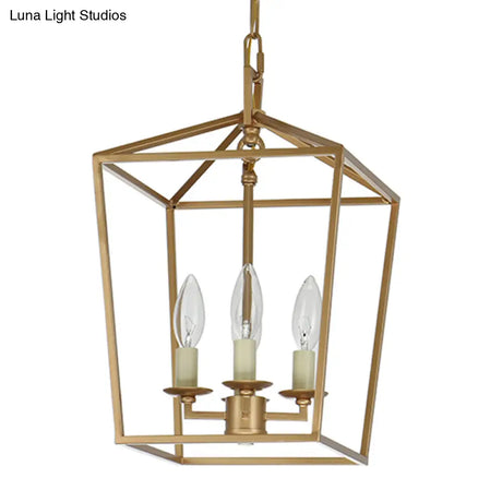 Industrial Cage Pendant Chandelier With Candle-Inspired Design - 4-Light Metal Hanging Light