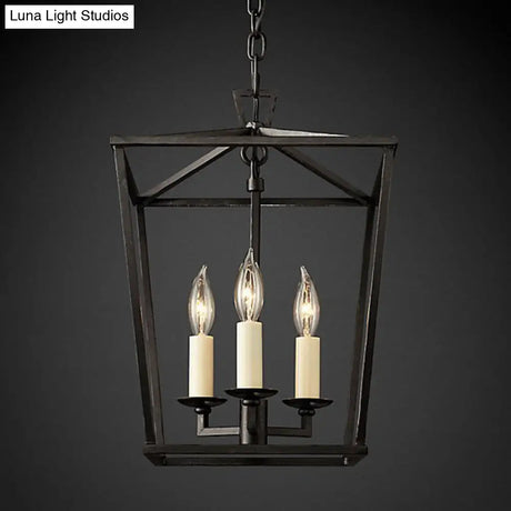 Industrial Cage Pendant Chandelier With Candle-Inspired Design - 4-Light Metal Hanging Light