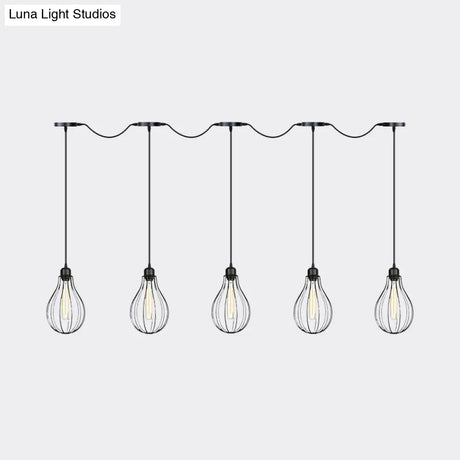 Industrial Cage Pendant Chandelier With Multi-Bulb Kit In Black