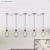 Industrial Cage Pendant Chandelier With Multi-Bulb Kit In Black
