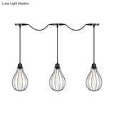 Industrial Cage Pendant Chandelier With Multi-Bulb Kit In Black