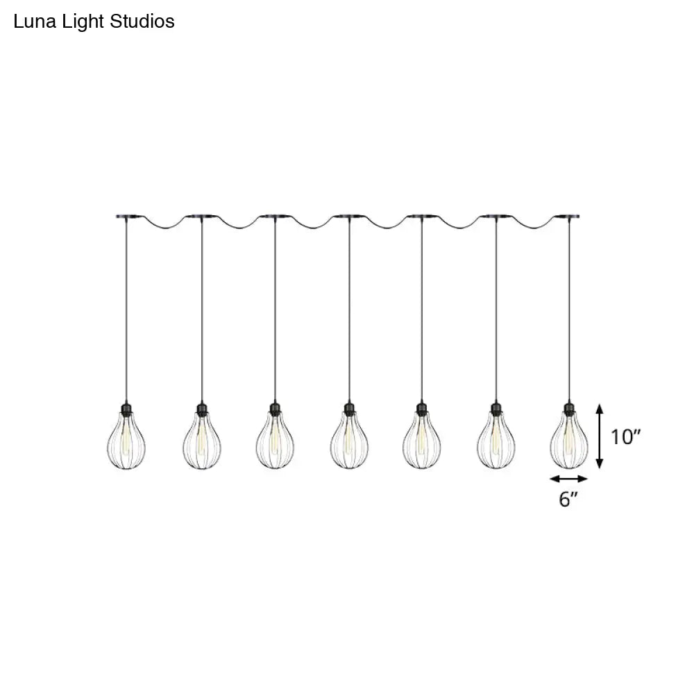 Industrial Cage Pendant Chandelier With Multi-Bulb Kit In Black