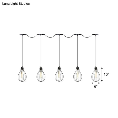 Industrial Cage Pendant Chandelier With Multi-Bulb Kit In Black