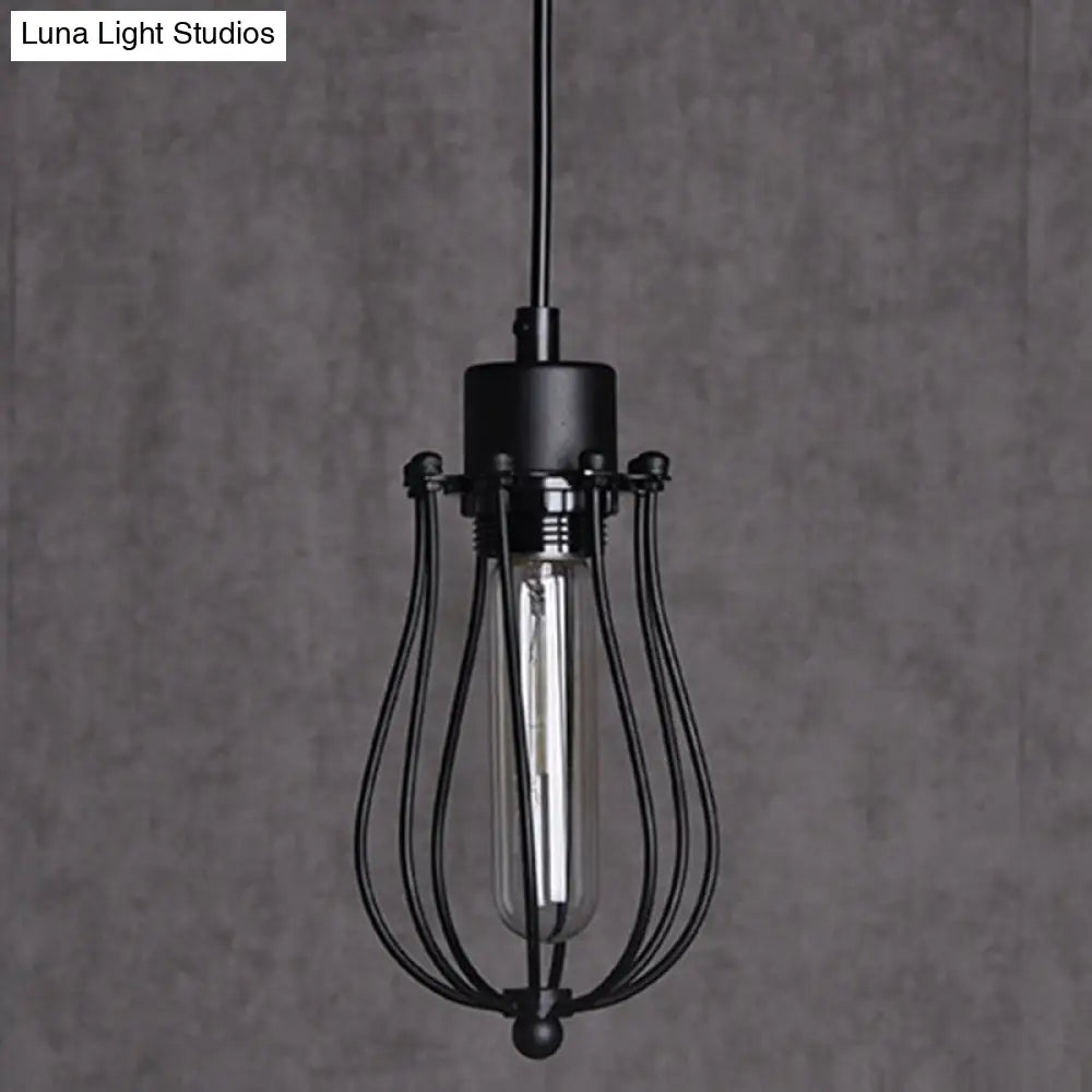Industrial Cage Pendant Light With Metal Shade - Unique Hanging Lighting Fixture