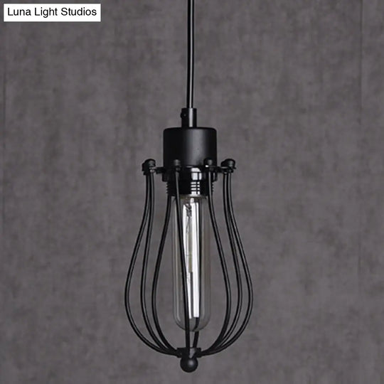 Industrial Cage Pendant Light With Metal Shade - Unique Hanging Lighting Fixture