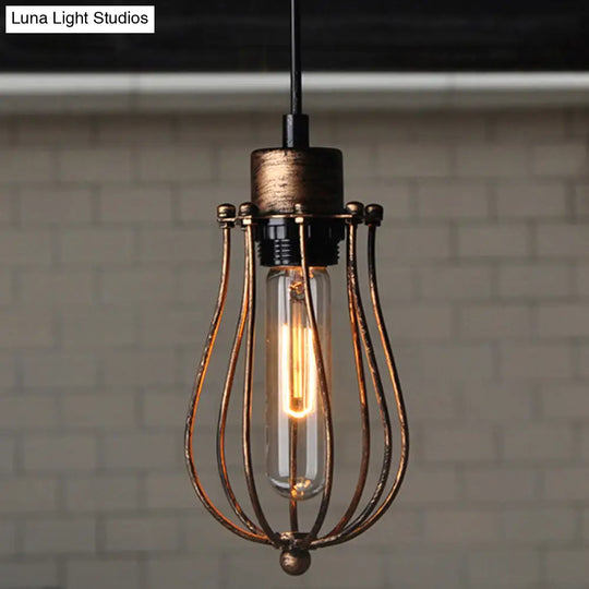 Industrial Cage Pendant Light With Metal Shade - Unique Hanging Lighting Fixture