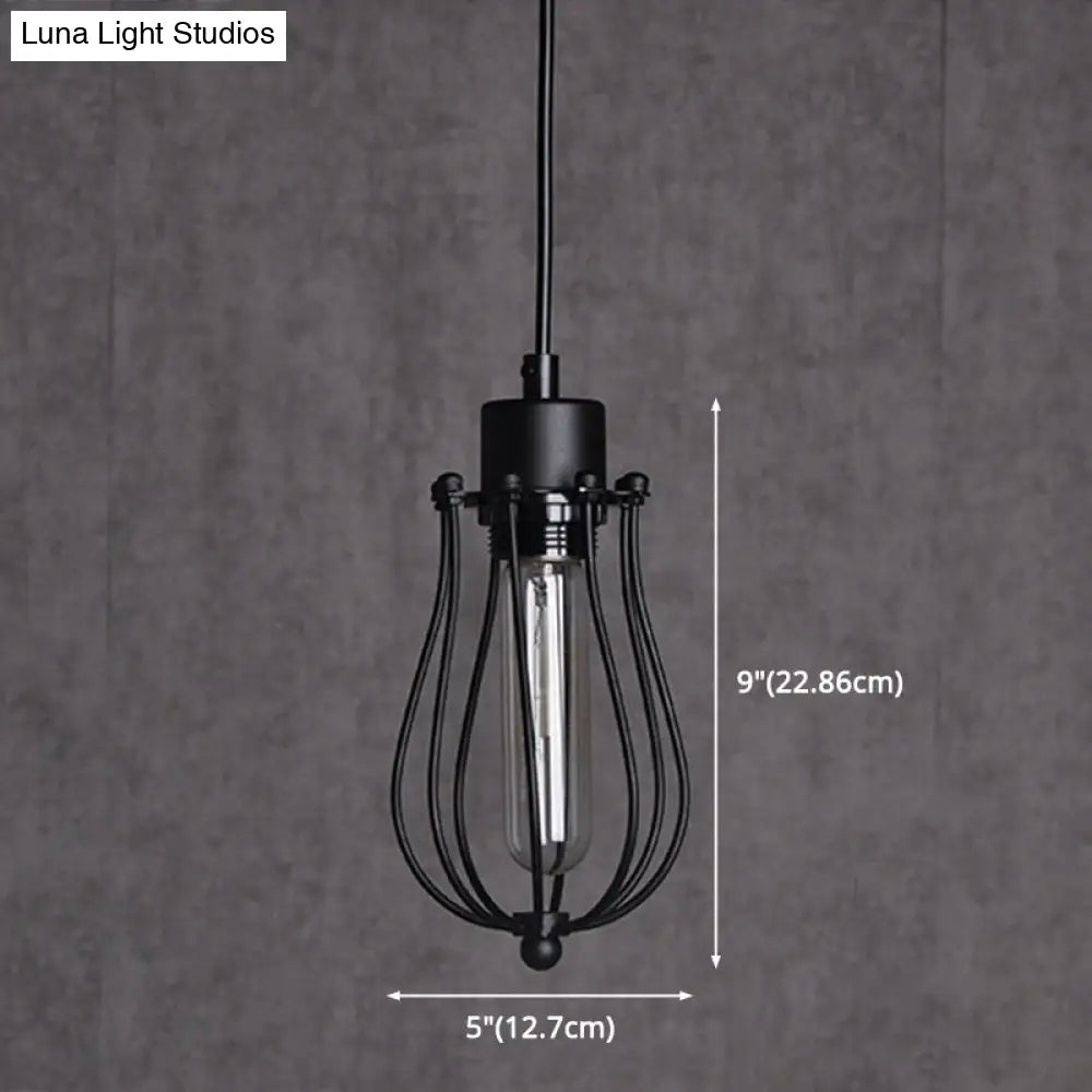 Industrial Cage Pendant Light With Metal Shade - Unique Hanging Lighting Fixture