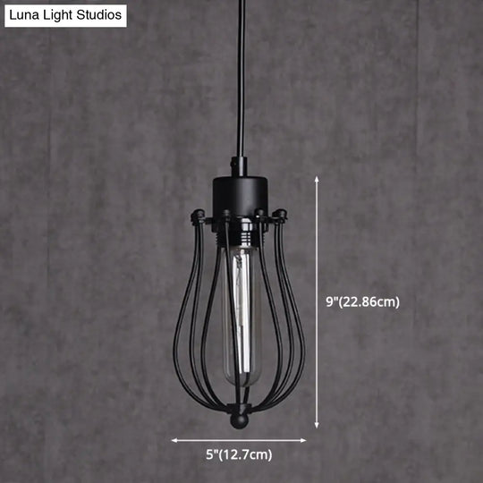 Industrial Cage Pendant Light With Metal Shade - Unique Hanging Lighting Fixture