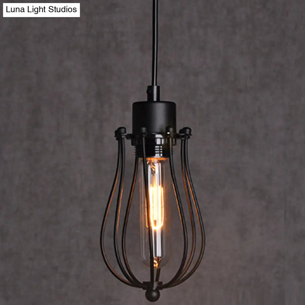 Industrial Cage Pendant Light With Metal Shade - Unique Hanging Lighting Fixture