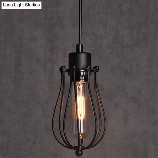 Industrial Cage Pendant Light With Metal Shade - Unique Hanging Lighting Fixture