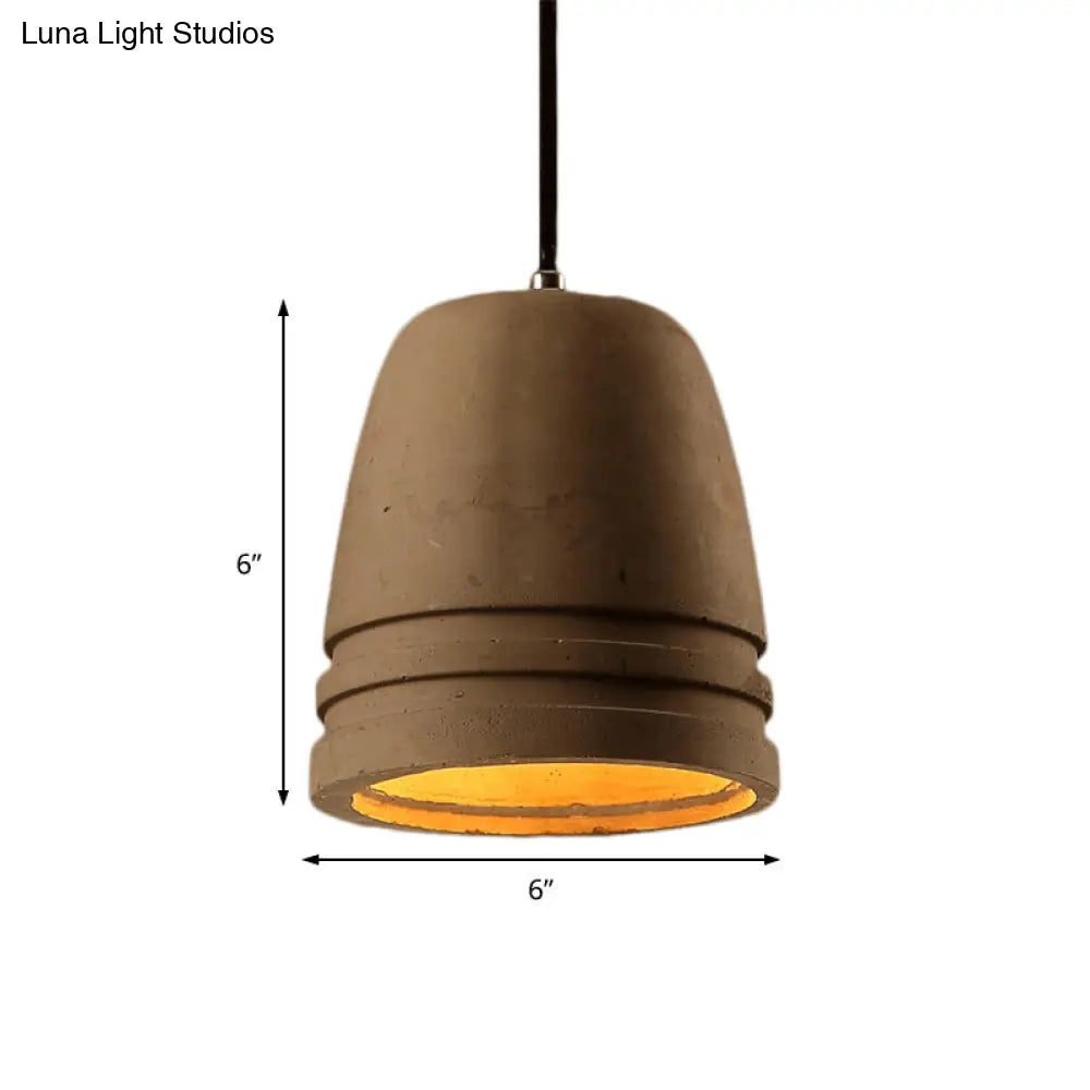 Industrial Cement 1-Light Bell-Shaped Hanging Ceiling Light In Brown - Perfect For Bedroom