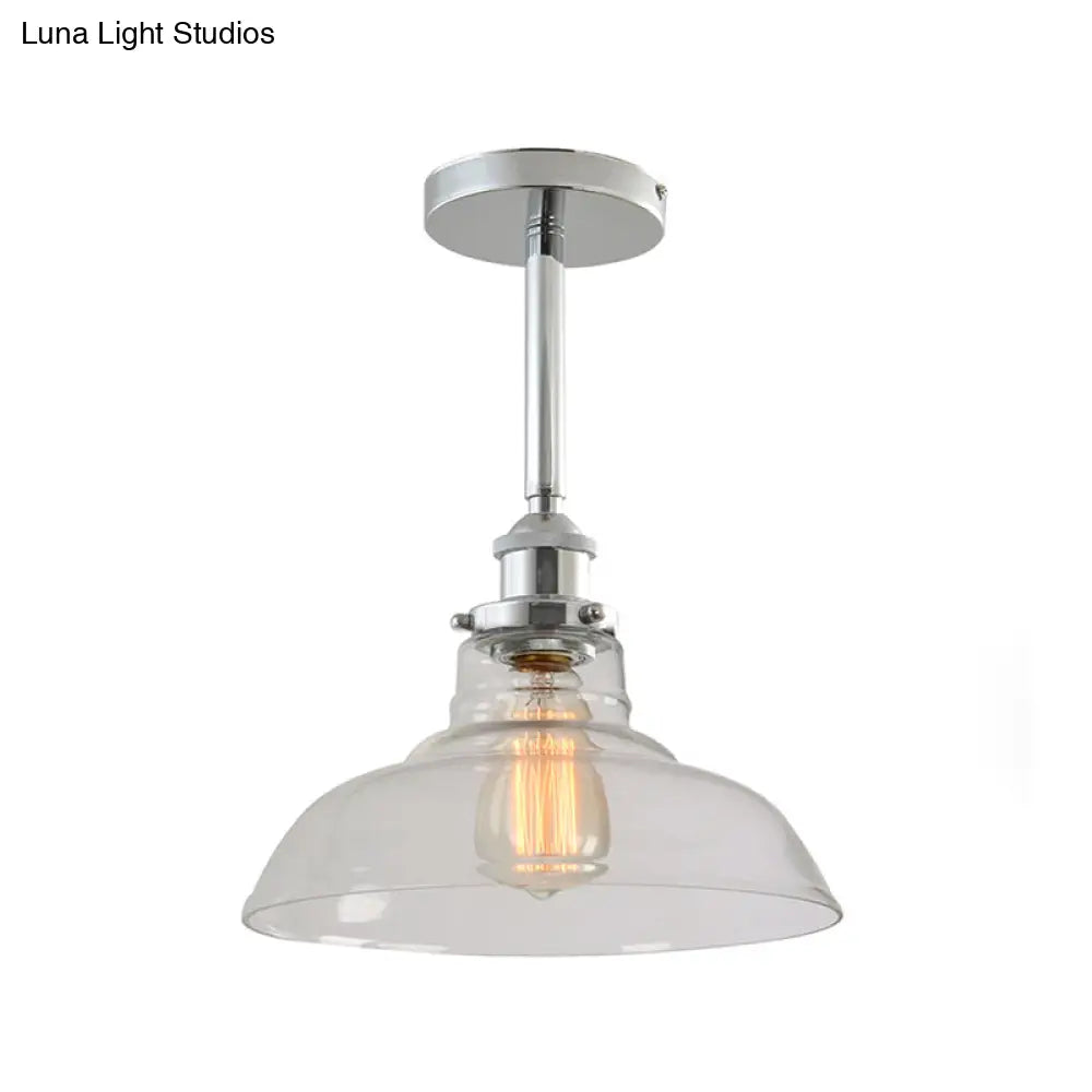 Industrial Chic Clear Glass Barn Pendant With Chrome Finish - Ideal For Restaurants