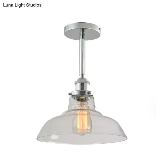 Industrial Chic Clear Glass Barn Pendant With Chrome Finish - Ideal For Restaurants