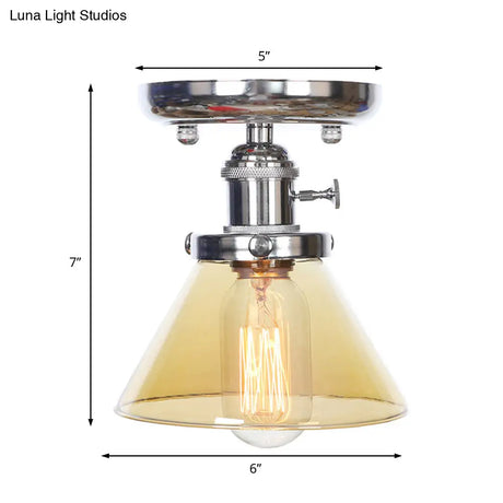 Industrial Chrome Ceiling Light - Semi Flush Mount With Clear/Amber Glass Bulb
