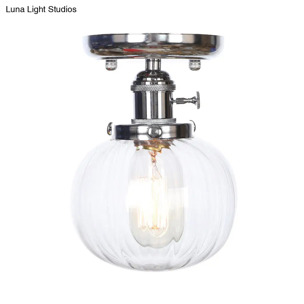 Industrial Chrome Ceiling Mount Light With Clear/Amber Glass Globe For Dining Room