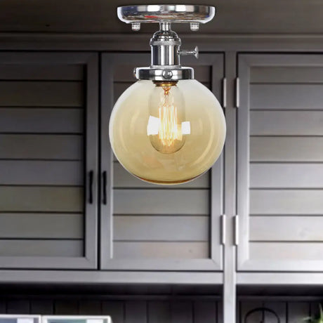 Industrial Chrome Ceiling Mount Light With Clear/Amber Glass Globe For Dining Room Amber /