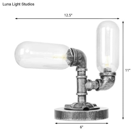 Industrial Clear/Amber Glass 2-Light Sconce Lamp With Base - Tube Shade Living Room Task Lighting In